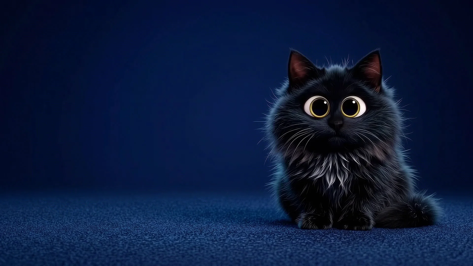 Um gato preto de olhos dourados, sentado, olhando para a frente